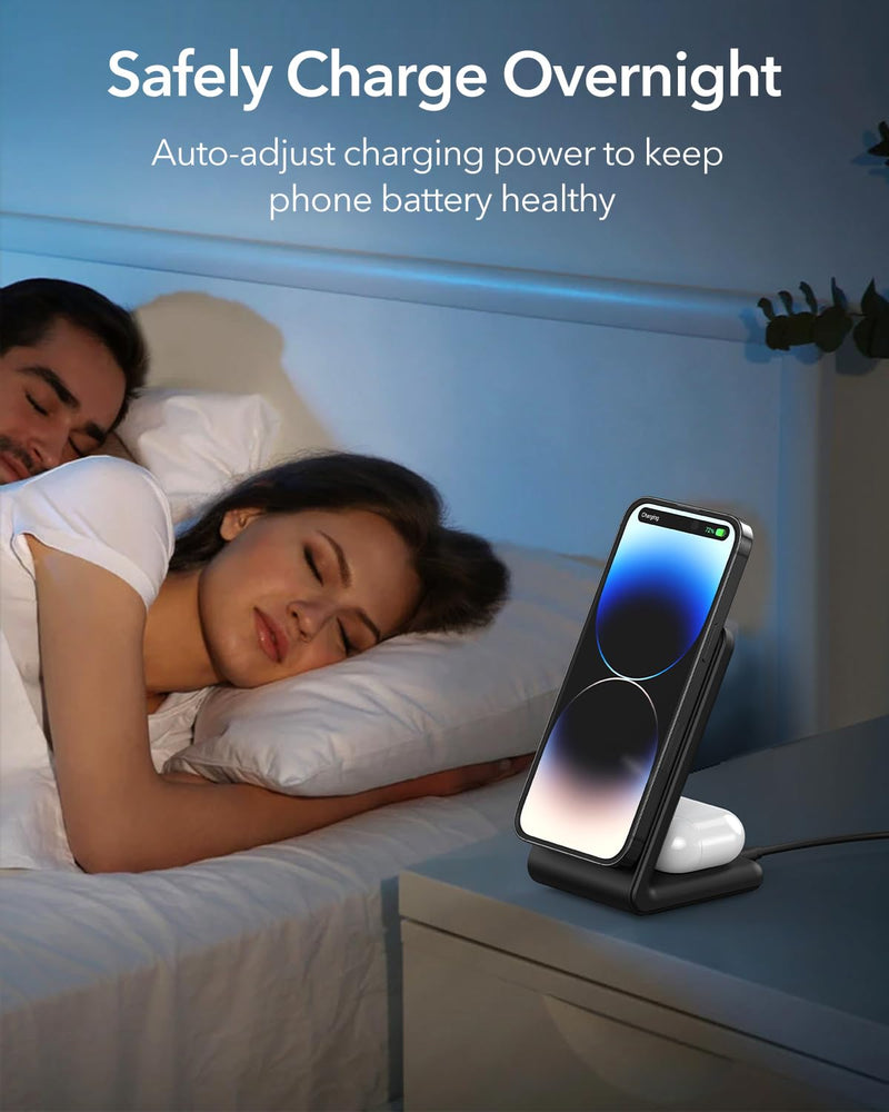 [Australia - AusPower] - Meifigno 2-in-1 Magnetic Wireless Charger, Fast Charging with PD3.0 20W USB-C Adapter & Charging Cable MagSafe Charger Stand for iPhone 14 13 12 Pro Max Plus Mini, AirPods 3/Pro 2/Pro, Black 