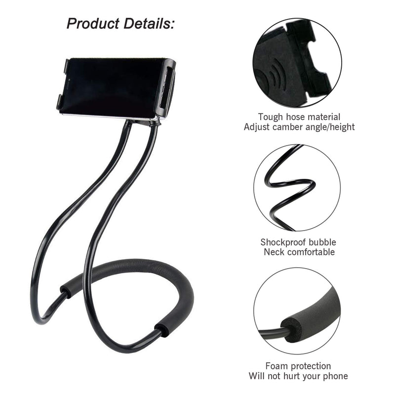 [Australia - AusPower] - Cell Phone Holder Hanging on Neck, Juerly Lazy Mobile Phone Bracket Clip on Bed Flexible Desk Cell Phone Mount Stand Free Your Hands for 3.5''- 6.3'' Phone 