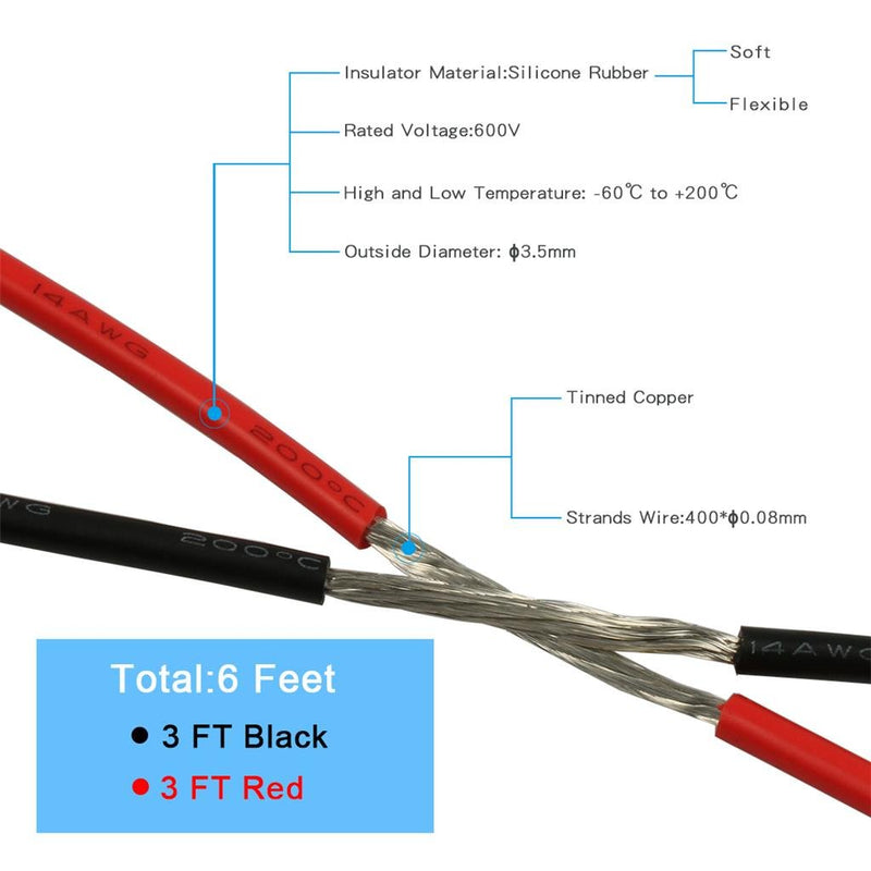 [Australia - AusPower] - BNTECHGO 14 Gauge Silicone Wire 3 ft red and 3 ft Black Flexible 14 AWG Stranded Copper Wire 14 gauge silicone wire 3ft and 3ft silicone wire red and black 