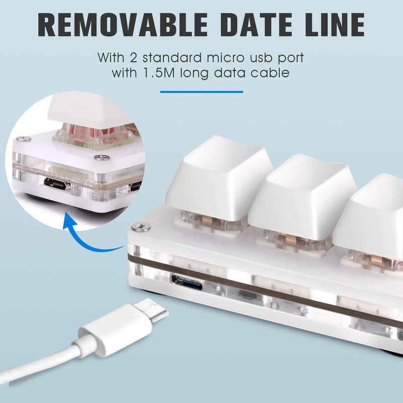 [Australia - AusPower] - Ecarke USB Mini 3-Key Keypad Mechanical Gaming Keyboard Programming Macro with Software OSU HID Standard Keyboard（Upgrade Cherry Shaft & RGB LED） White 