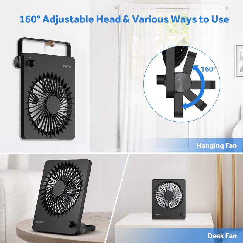 [Australia - AusPower] - Portable Desktop Battery Operated Fan, EasyAcc 6-Inch Personal Small Desk Fan, [Quiet Step-less Speed Control Fan] 160°Tilt Foldable Hanging Standing Cooling Fan for Travel Office Home Outdoor Black 
