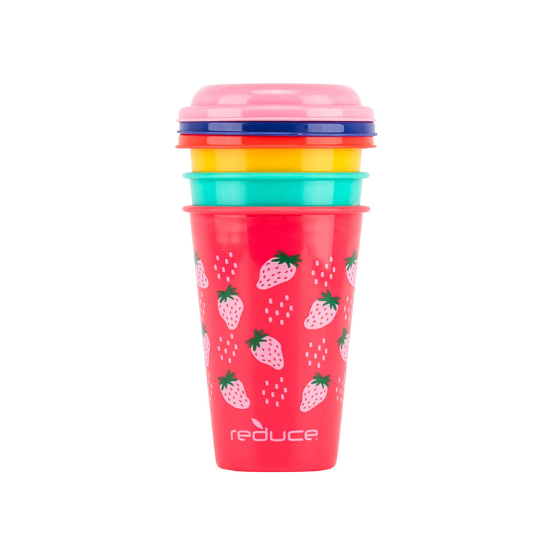 [Australia - AusPower] - Reduce GoGo's – 12 oz Kids Tumbler Set, 5 Pack – Plastic Kids Cups with Straws and Lids – Dishwasher Safe, BPA Free – An Ideal Kid's Cup for Smoothies – Mix and Match, 5 Fun Designs, Sweet 5 Count (Pack of 1) Strawberry Banana 