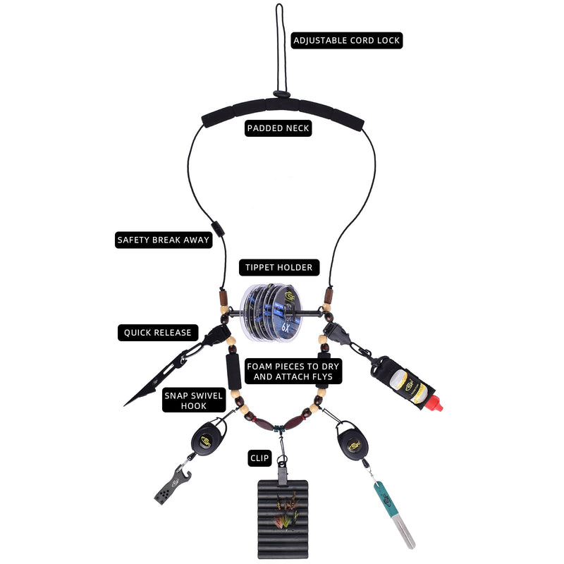 [Australia - AusPower] - SF Fly Fishing Lanyard Necklace Unloaded Black Adjustable Tool Holder with Foam Neck Strap Horizontal Tippet Bar Quick Release for Fishing Accessories 