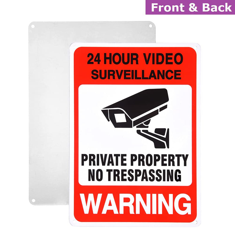 [Australia - AusPower] - Olodeer 4 Pack Private Property No Trespassing Warning Sign,10x7 Inches 0.4 Aluminum Anti-Rust, 24 Hours Video Surveillance Warning Signs Outdoor Use 10x7 inches(4 Pack) 