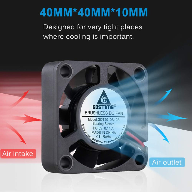 [Australia - AusPower] - GDSTME 40mm USB Fan for VR Gear, Aquarium, Roku, Router, Raspberry Pi, Cosplay, Helmet Cooling Ventilation 40x40x10mm 