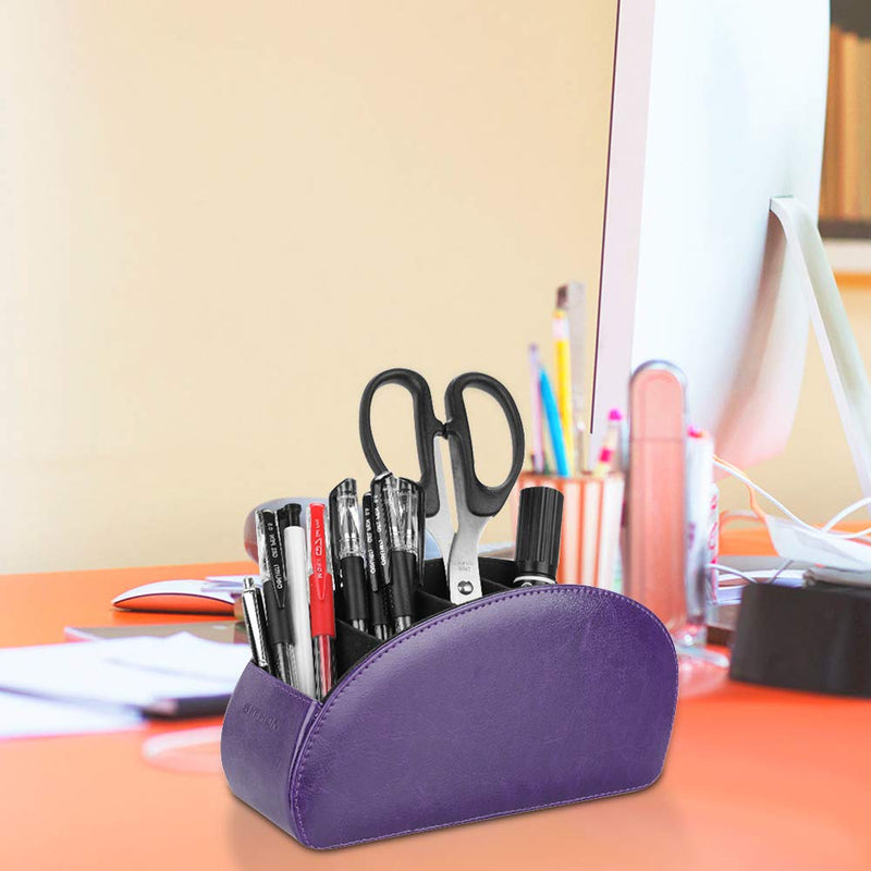 [Australia - AusPower] - SITHON Remote Control Holder with 5 Compartments - PU Leather Remote Caddy Desktop Organizer Store TV, DVD, Blu-Ray, Media Player, Heater Controllers, Purple Small 