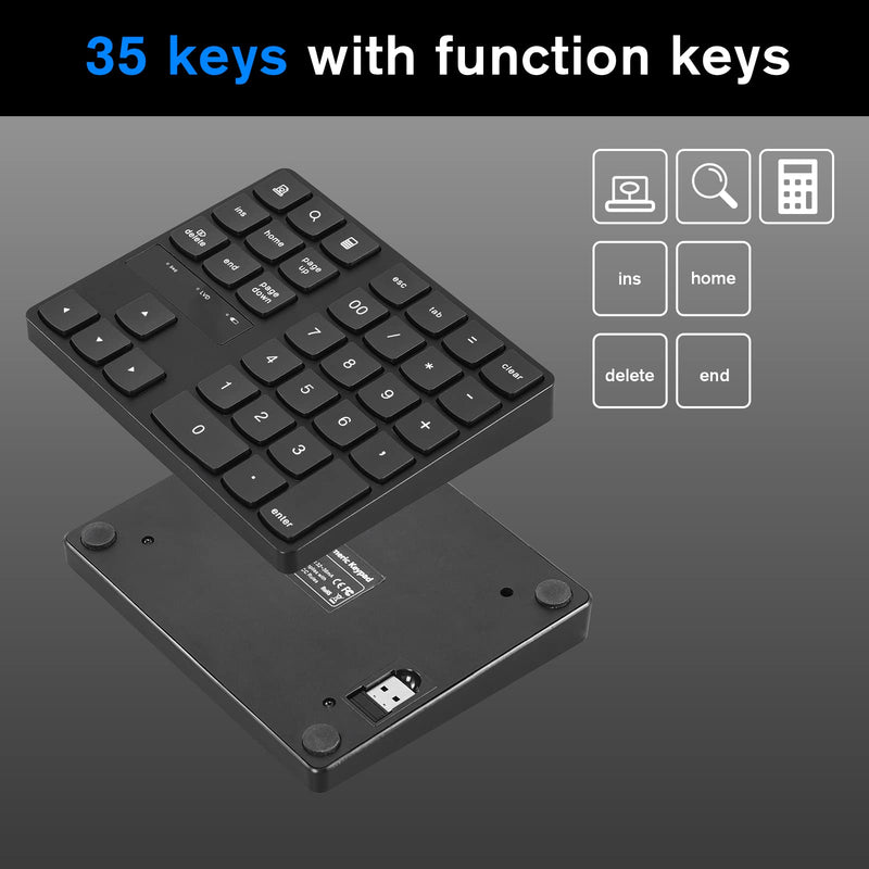 [Australia - AusPower] - Wireless Number Pad, RaceGT Numeric Keypad Ultra-Silent Rechargeable 2.4G 35 Keys for Laptop,Desktop,PC, Notebook 