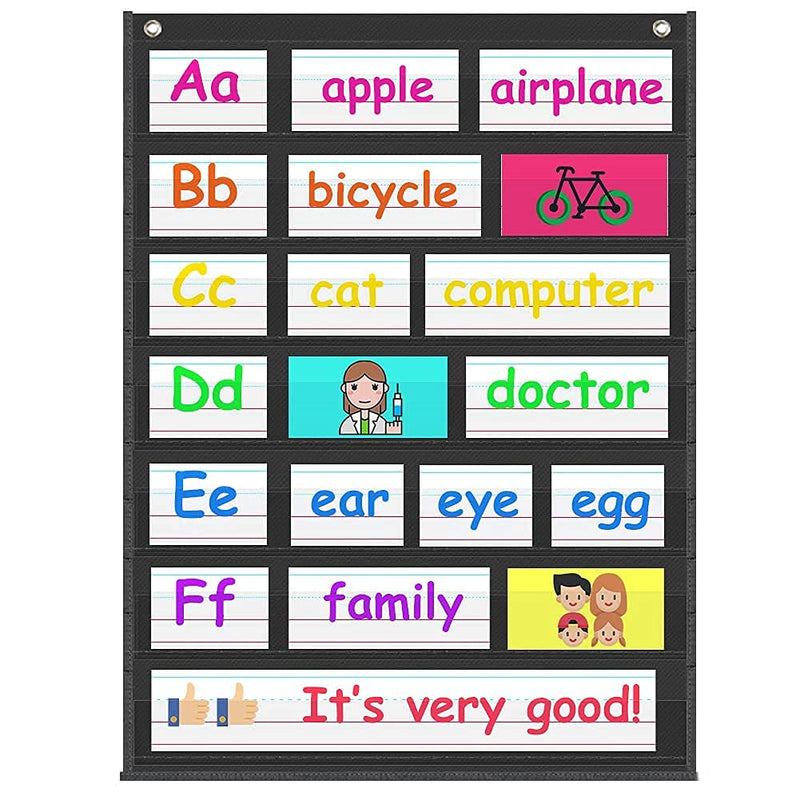[Australia - AusPower] - Auchq Magnetic Pocket Chart,Standard Pocket Chart with 7+1 Pockets,14 Double-Sided Dry-Eraser Cards for Daily Schedule,Class Demonstrations,Classroom Office Home Activities (Black) Black 