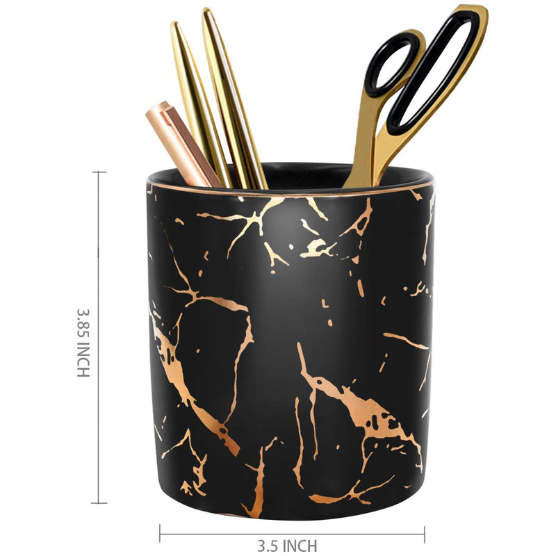 [Australia - AusPower] - Pencil Cup, Pen Holder for Desk, Pen Pencil Stand Holder for Desk, WAVEYU Office Desk Organizer for Girls Women Kids Ceramic Glitter Marble Makeup Brush Holder, Black (Upgrade Style) Black Marble 