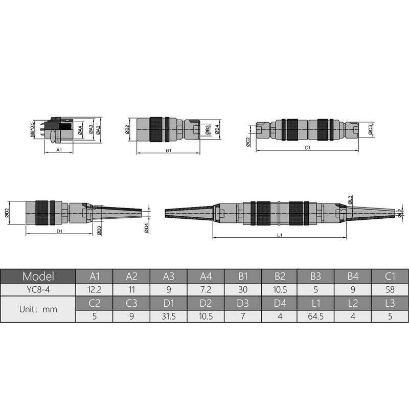 [Australia - AusPower] - Fielect Aviation Connector 4P 2A YC8-4 Waterproof Male Aviation Connector Wire Panel Power Chassis Metal Fittings Connector Aviation Black 