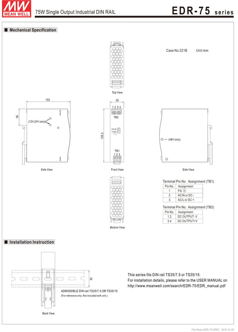 [Australia - AusPower] - AC to DC Switching DIN Rail Power Supply 24 Volts 3.2 Amps 76.8 Watts 