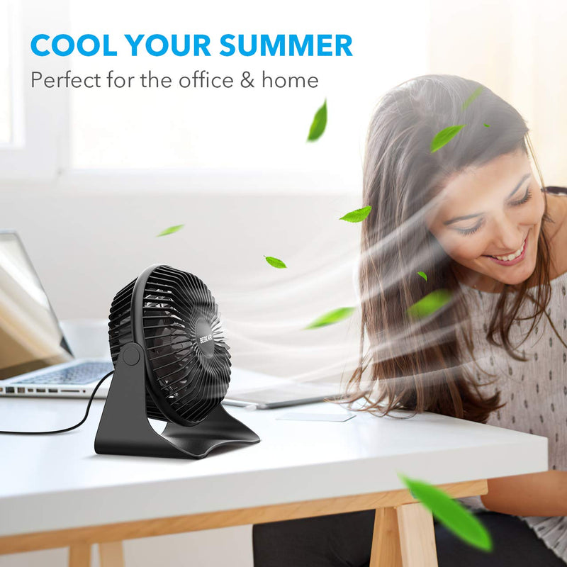 [Australia - AusPower] - BESKAR USB Small Desk Fan - 6 Inch Portable Fans with 3 Speeds Strong Airflow, Quiet Operation and 360°Rotate, Personal Table Fan for Home,Office, Bedroom - 3.9 ft Cord Black 