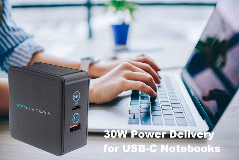 [Australia - AusPower] - Techsmarter 48W Dual USB-C PD Wall Charger with 30W Power Delivery and 18W USB Ports. Compatible with iPhone 13, 12, 11, XS, XR, X, 8, iPad, MacBook, Samsung S20, S10, S9, S8, S7 Note 8,9,10, Android 