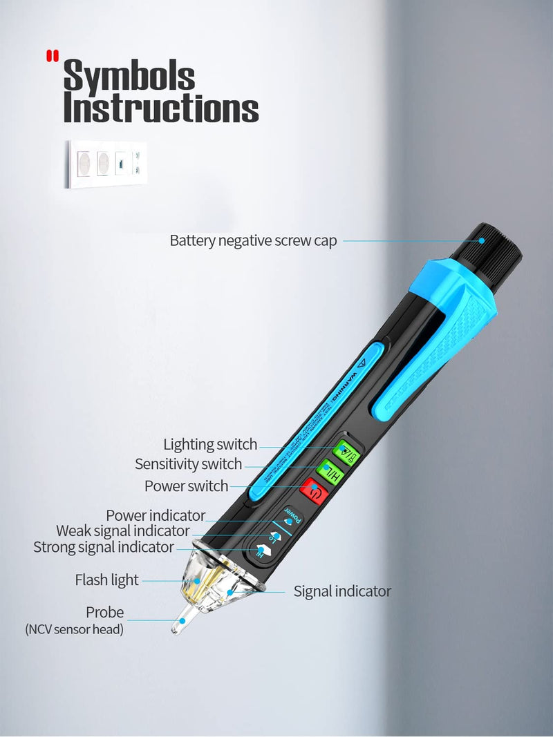 [Australia - AusPower] - Aicevoos A1 Voltage Tester/Non-Contact Voltage Tester with Range AC 12V-1000V/48V-1000V, Live/Null Wire Tester, Electrical Tester with Flashlight, Buzzer Alarm, Wire Breakpoint Finder 
