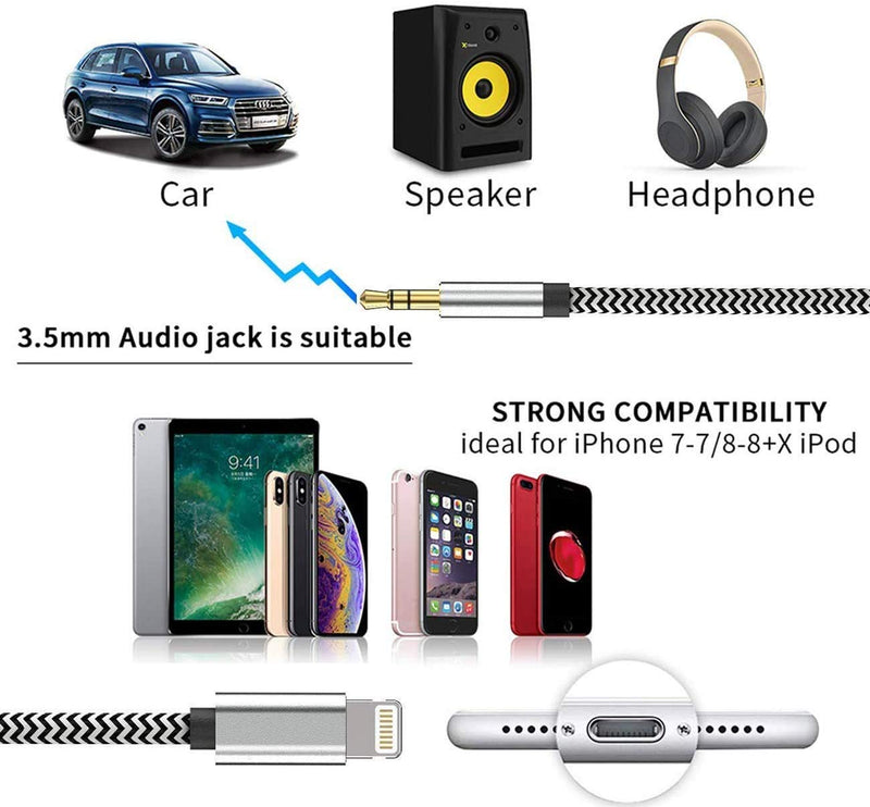 [Australia - AusPower] - [Apple MFi Certified] Aux Cord Compatible with iPhone, Lightning to 3.5mm Audio Stereo Cable Compatible for iPhone 12/12 Pro/11/XS/XR/X 8 7/iPad Adapter to Car Stereo/Home/Headphone/Speaker (Silver) 