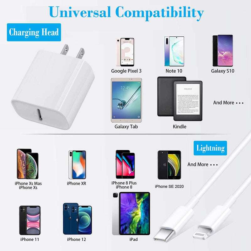 [Australia - AusPower] - [Apple MFi Certified] iPhone Fast Charger, GEONAV 20W Power Delivery Type C Rapid Wall Charger Plug with 6FT USB C to Lightning Quick Charging Data Sync Cable for iPhone 13/12/11/XS/XR/X/iPad/AirPods White 1 
