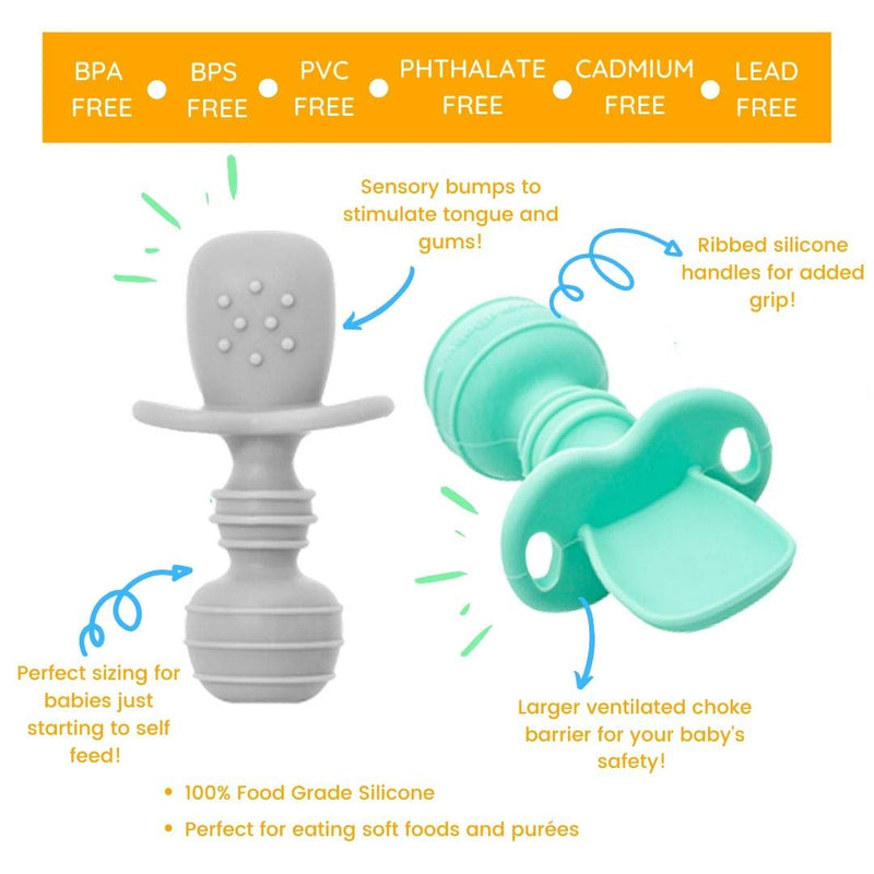 [Australia - AusPower] - Led Weaning Silicone Baby Spoons - Chewable Utensils Set for Toddlers - UpwardBaby 3 Baby Self Feeding Spoons for Stage 1-6mos+ Anti Choke Barrier BPA Free 