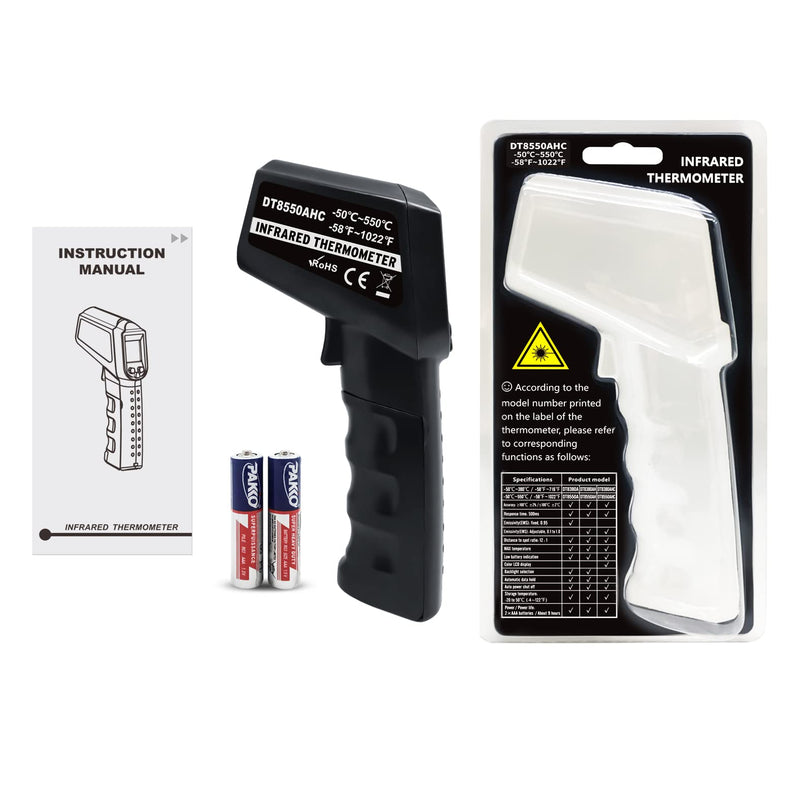 [Australia - AusPower] - AHOSOUTLY Infrared Thermometer Temperature Gun -58℉~ 1022℉ (-50℃ ~ 550℃) Non-Contact Instant-Read Digital Laser Infrared Ir Thermometer with Color Screen (Black) 