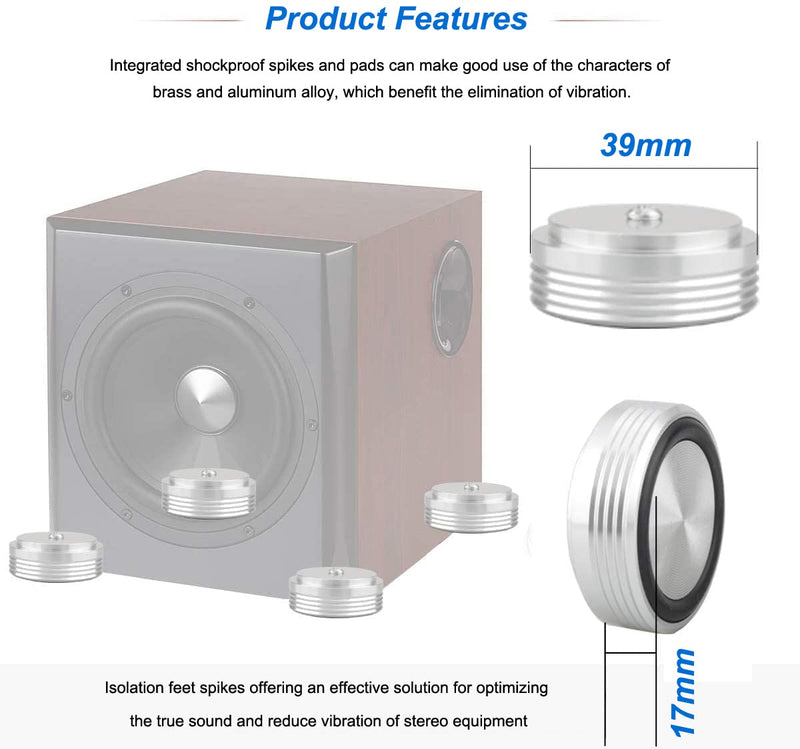 [Australia - AusPower] - Audiocrast IF3917S HiFi Speaker Isolation Feet Pads 4PCs Aluminum 39x17mm Silver Speaker Shock Absorber Vibration Dampener Floor Protector for Audio Speaker Subwoofer CD DVD Amplifier Turntable DAC IF3917 