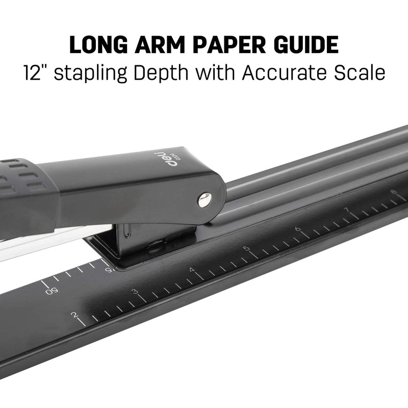 [Australia - AusPower] - Deli Long Reach Stapler, 25 Sheet Capacity, Long Arm Standard Staplers for Booklet or Book Binding, Black A - Black 