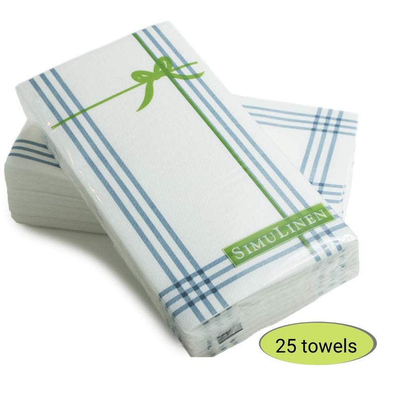 [Australia - AusPower] - SimuLinen Disposable Guest Bathroom Hand Towels – Blue Plaid Design - Linen-Feel Disposable Paper Towels, Cloth-Like Texture Single-Use - Perfect Size: 12x17” Unfolded & 8.5x4” Folded - Pack of 25 