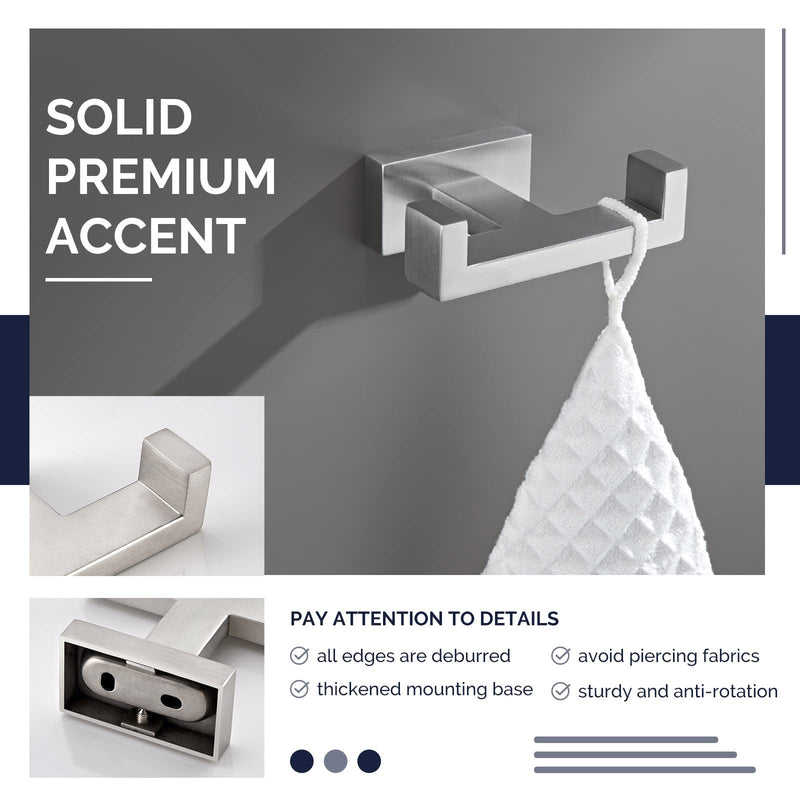 [Australia - AusPower] - Square Single Towel Hook 2 PCS Bundle with Double Towel Hook (Brushed Nickel) 