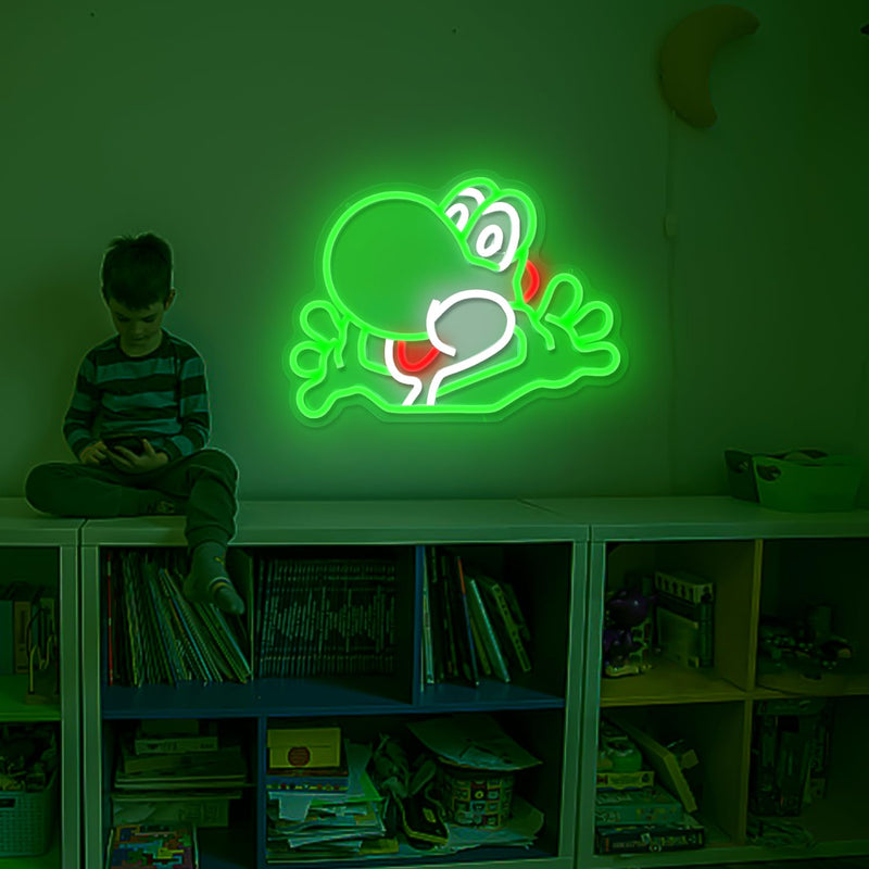 [Australia - AusPower] - Yoshi Neon Sign for Wall Decor Dimmable Anime Neon Sign Green Led Anime Neon Lights Mario Neon Signs Kids Neon Sign Anime Gamer Neon Sign for Game Room Living Room For Kids Teens Boys Gifts Yoshi 