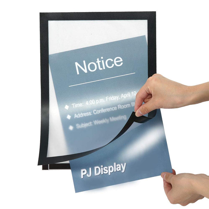 [Australia - AusPower] - PUJIANG 8x11.5 Magnetic Sign Holder, Double Sided Window Self-Adhesive Frames, Durable PVC and Strong Magnetic Display Frame for Office Wall/Door/Window/Refrigerator Display (Black, 6Pack) Black 6 Packs A4 