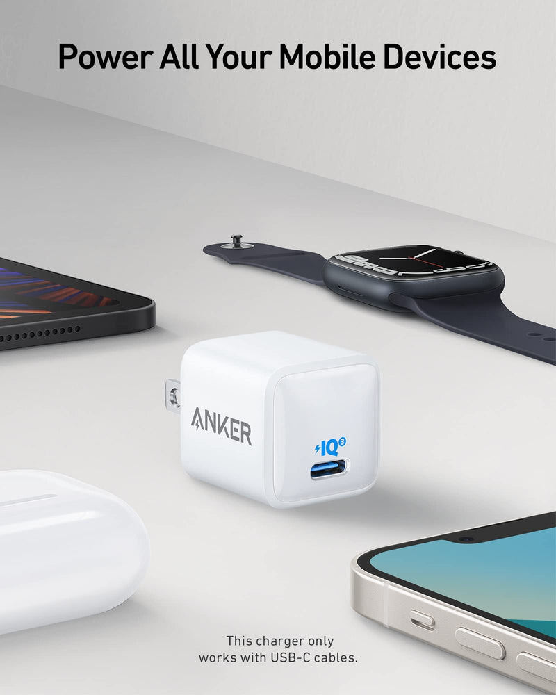 [Australia - AusPower] - [2-Pack] USB C Charger, Anker Nano Charger 20W PIQ 3.0 Durable Compact Fast Charger, PowerPort III Charger for iPhone 12/12 Mini/12 Pro/12 Pro Max/11, Galaxy, Pixel 4/3, iPad Pro (Cable Not Included) White 