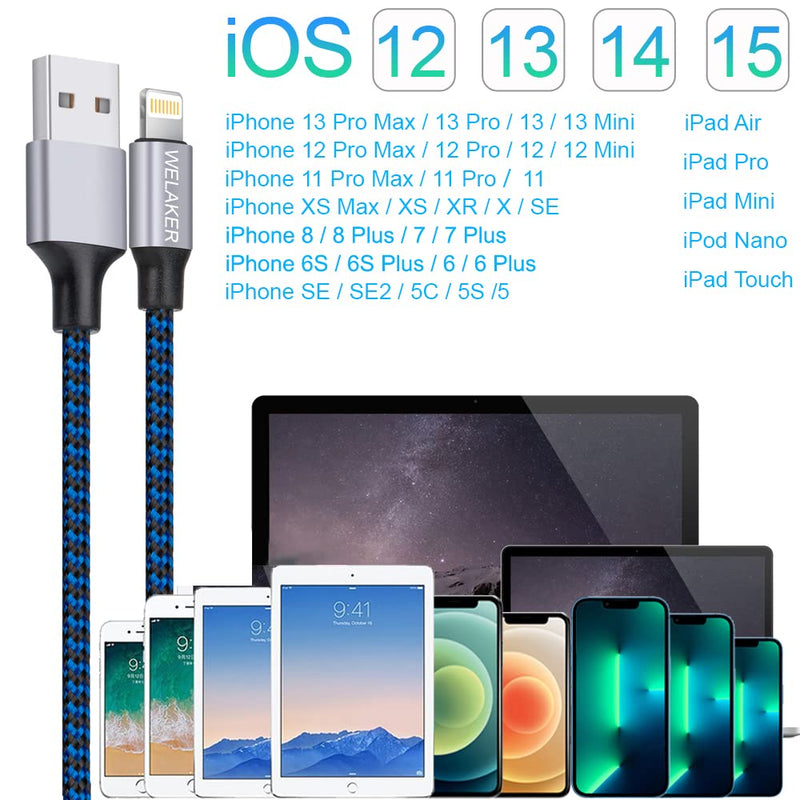 [Australia - AusPower] - iPhone Charger, WELAKER Nylon Braided 5Pack 6ft Lightning Cable [Apple MFi Certified] Fast Charging High Speed Data Sync Phone Cord Compatible with iPhone 13 12 11 Pro Max XS XR XS X 8 Plus iPad Mini 
