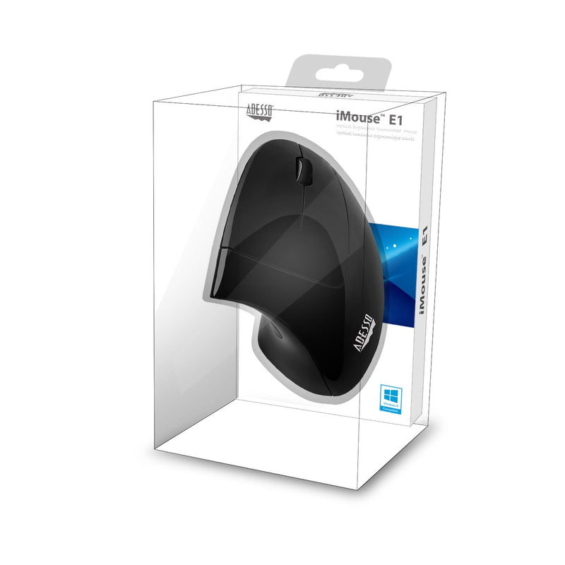 [Australia - AusPower] - Adesso iMouseE1 - Vertical Ergonomic Illuminated Optical 6-Button USB Mouse - Right Hand Orientation, Black 