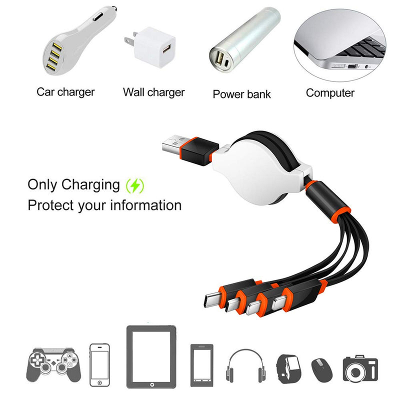 [Australia - AusPower] - Multi Charging Cable 2 Pack Premium Universal 4 in 1 Multifunctional Charger Cable Adapter Connector Retractable USB Charger Cord with Dual IP/Type-C/Micro-USB Port Compatible with Cell Phones Tablets 