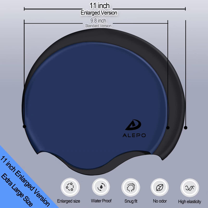 [Australia - AusPower] - Alepo Extra Large Swim Cap for Women Men, Durable Silicone Swimming Hat with Ear Protection, Unisex Adults Bath Swimming Caps for Long Thick Curly Hair & Dreadlocks Braids Weaves Afro Hair 