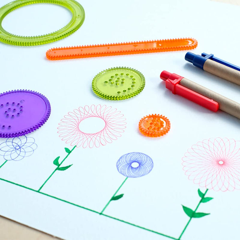 [Australia - AusPower] - BESTING Magic Drawing Ruler Geometric Template Set for Kids Spiral Flower Interlocking Gear Curve Stencils Pattern Graffiti Color Pens Education(MD003) 