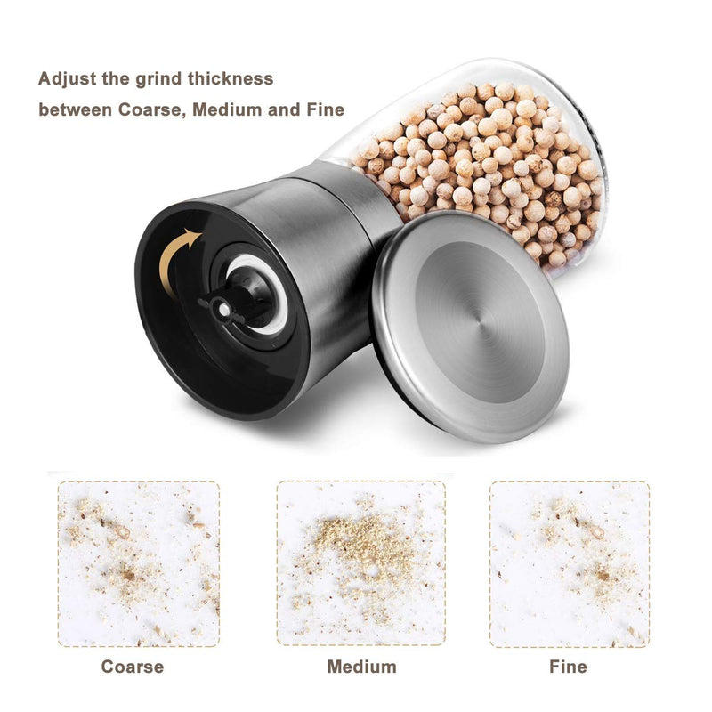 [Australia - AusPower] - Mincham Manual Salt or Pepper Grinder for Professional Chef, Best Spice Mill with Stainless Steel Cap, Ceramic Blades and Adjustable Coarseness, Refillable Glass Body with 6OZ Capacity Silver single 