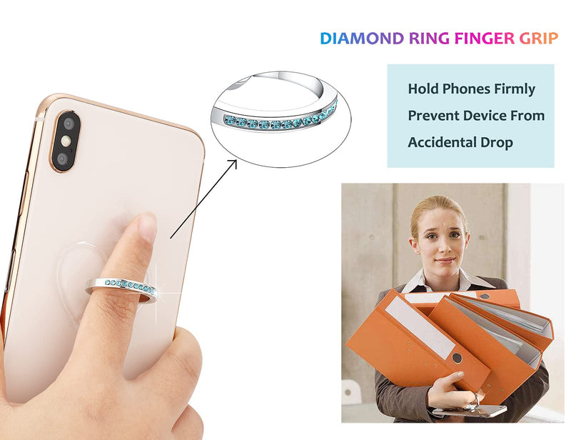 [Australia - AusPower] - lenoup Transparent Heart Rhinestone Cell Phone Ring Holder Kickstand,Bling Bling Sparkle Pink Diamond Blue Diamond Clear Heart Cell Phone Finger Ring Grip Stand(Silver/Rose Gold) Silver Rose Gold Blue Pink 