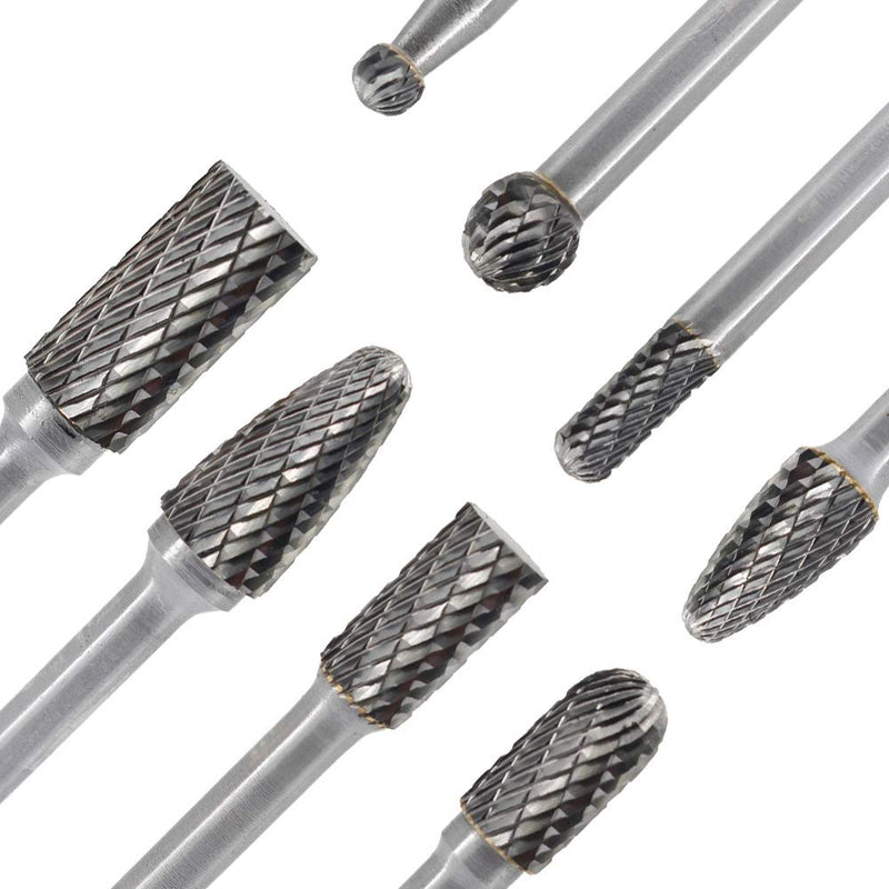 [Australia - AusPower] - Carbide Burr Set 8pcs JESTUOUS 1/4 Inch Shank Diameter Double Cut Edge Rotary Files Metal Grinding Polishing Carving Tool Drill Bits for Die Grinder Kits 