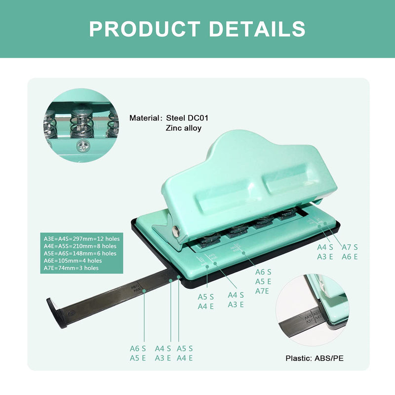 [Australia - AusPower] - Enjoy Myself Discbound Hole Punch Set, Mushroom Shape 4 Rings Hole Paper Puncher with 24PCS Arc Planner Discs, Kids Craft Binder Hole Punch for Disc Bound Notebook Binding (Green) Green 