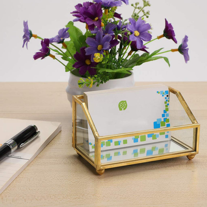 [Australia - AusPower] - Hipiwe Glass Business Card Holder Stand, Gold Metal Frame Name Card Display Organizer, Office Desktop Countertop Business Cards Storage Holder, Fits 80-100 Business Cards 