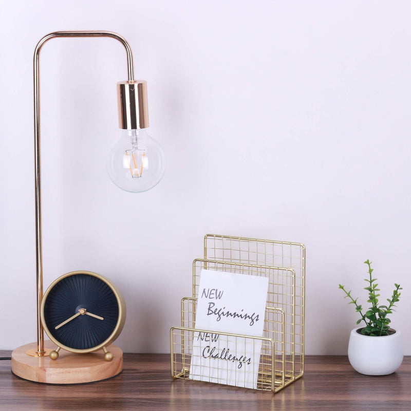 [Australia - AusPower] - Geiornzer 3 Slots Letter Holder, Metal Multifunctional File Holder for Mails, Books, Brochures and Postcards, Desktop Office Organizer Decoration, 5.6” x 3.7” x 7.0” , Gold 