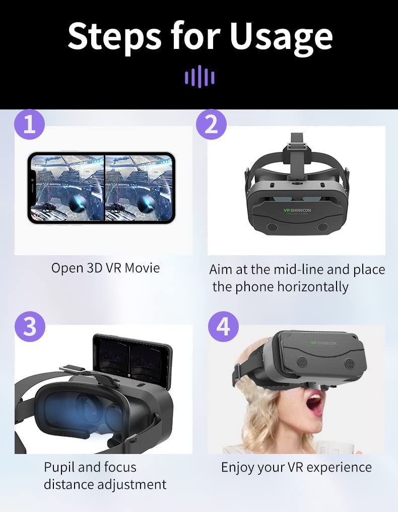 [Australia - AusPower] - VR Headset for Phone, 3D Glasses Virtual Reality Headset for VR Games & 3D Movies, Eye Care System for iPhone and Android Smartphones 