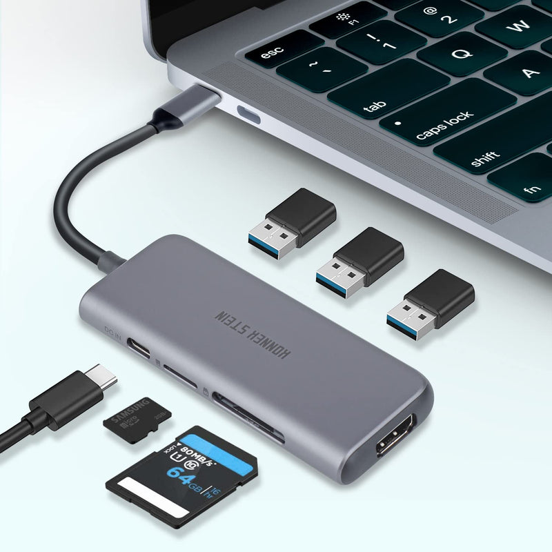 [Australia - AusPower] - KONNEK STEIN USB C Hub, 7 in 1 USB C to 4k or 2K HDMI Port, SD Micro SD 2.0 Slot, 3 USB A Ports, Power Delivery Type C Charging Port, Docking Station MacBook Pro XPS More Type C Devices 