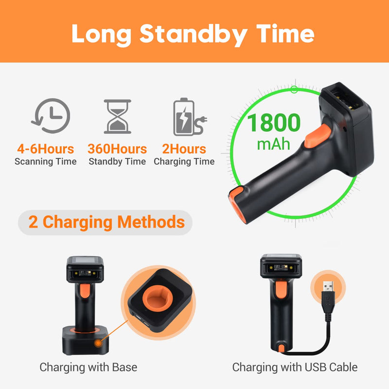 [Australia - AusPower] - Tera 2D QR Wireless Barcode Scanner with Screen Display Battery Level Indicator and Time Display Work with Bluetooth 2.4G Wireless 2200mAh Large Battery Charging Base for Warehouse Model HW0006 