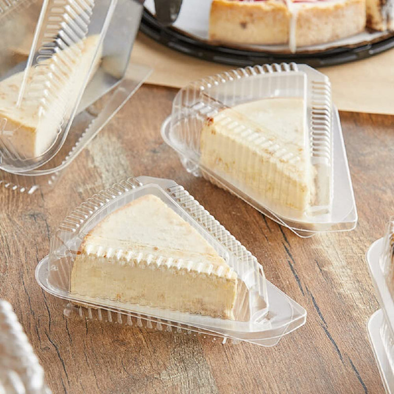 [Australia - AusPower] - [50 Pack] Cake Slice Plastic Containers with Lids - Single 5“ Clear Low Dome Hinged Lid Cheesecake Container, Pie Dessert, Food Box, Take Out Togo Packaging for Home, Bakery and Cafe Business 