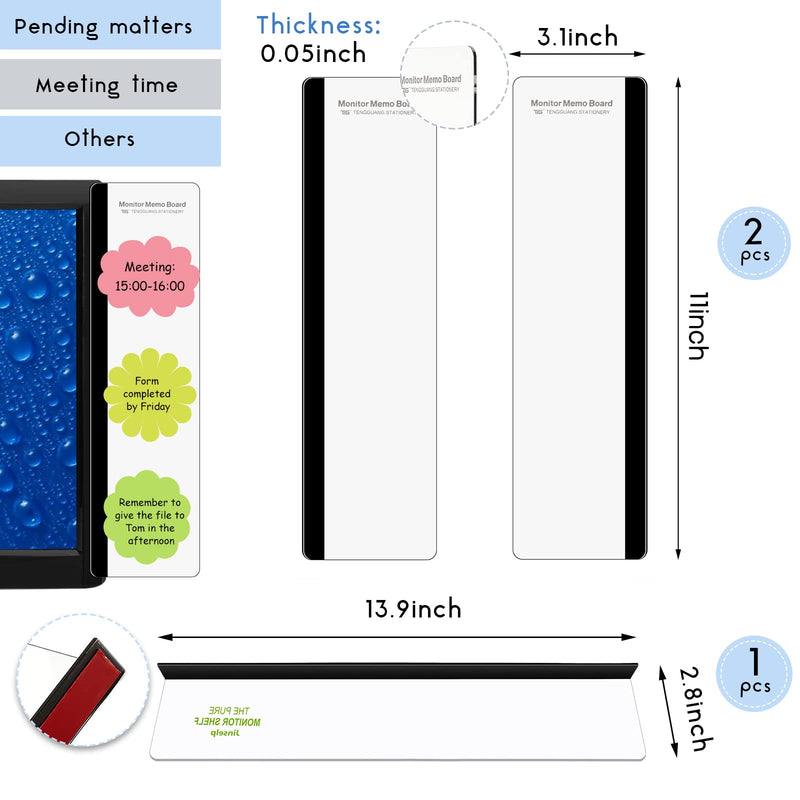 [Australia - AusPower] - 3 Pieces Message Board Multifunction Side Panel Memo Top Mount Acrylic Transparent Sticky Note Holder for Screen Cabinet, (Left and Right) 