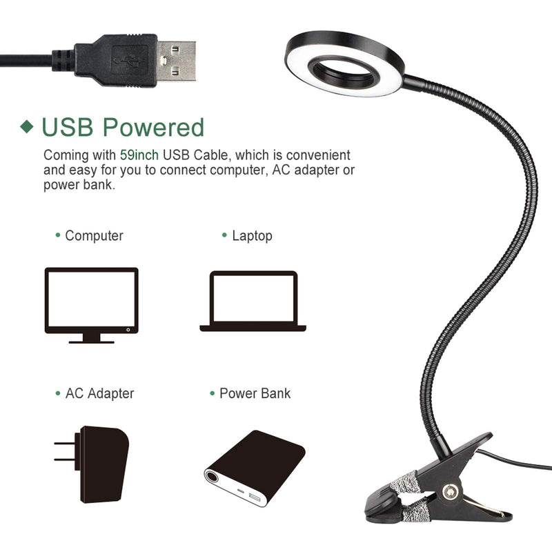 [Australia - AusPower] - GLORIOUS-LITE 36 LED Clip on Light, 4 Modes Reading Light, 360° Rotation Gooseneck Book Light, Eye-Caring Clip on Lamp for Desk, Headboard, Zoom Meeting and Makeup Mirror(Black) Black 