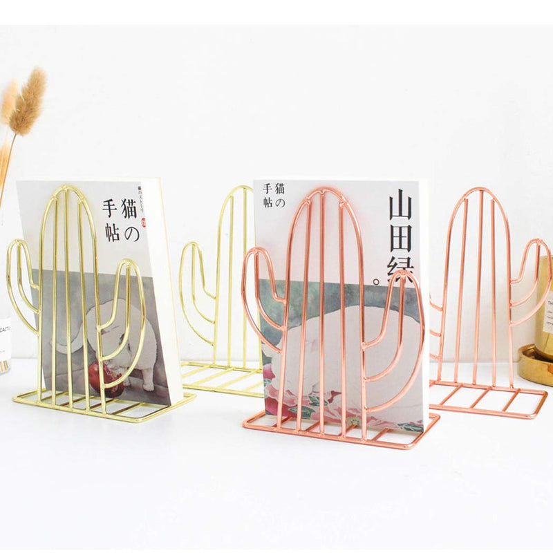 [Australia - AusPower] - SIPLIV Creative Minimalist Style Bookends Metal Adjustable Books Holder Stand Book Rack Desk Bookend - Cactus, Gold 