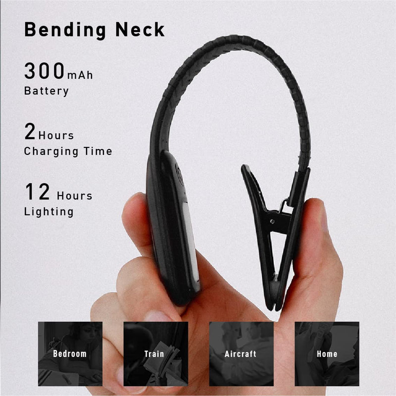 [Australia - AusPower] - RADIXIUM Black LED Rechargeable Book Light for Reading in Bed with 3 Color Temperatures, Brightness for Eye Caring, Perfect for Book Lovers, Festival Gifts 
