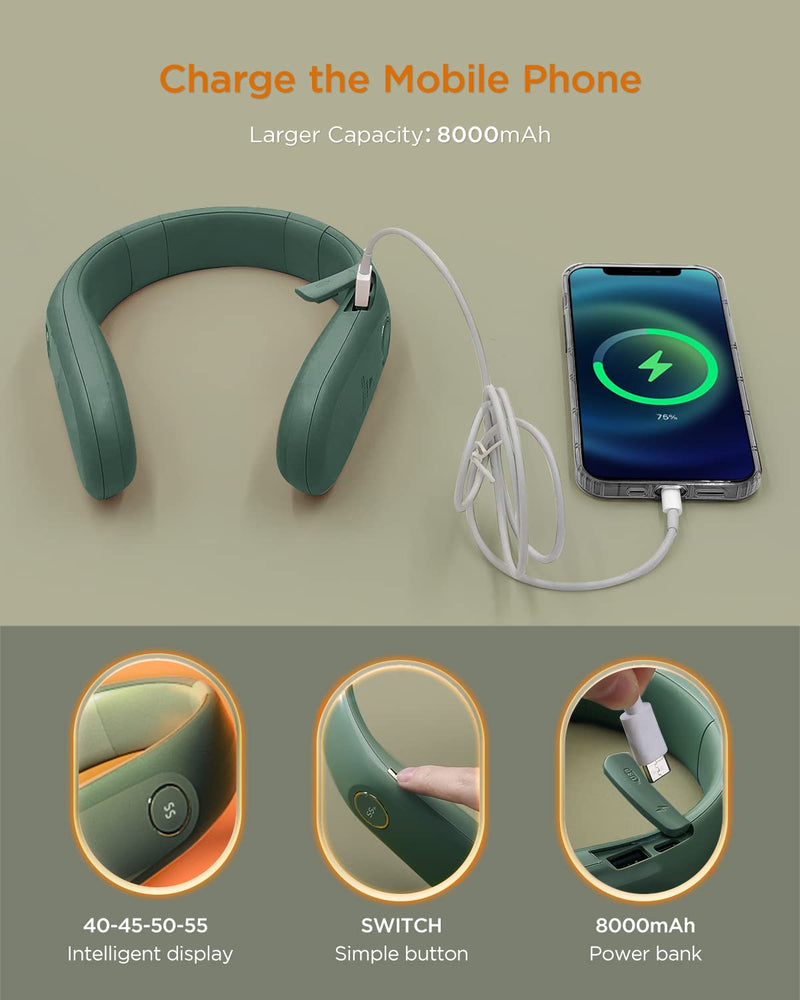 [Australia - AusPower] - ICEBIRDS Neck Warmer Rechargeable，2021 New Technology Hanging Heating Pad for Neck，8000mAh Portable Charger Power Bank， 4 Heat Settings, Heat Therapy Great for Indoor, Outdoor Sports, Warm Gifts Warm Green 
