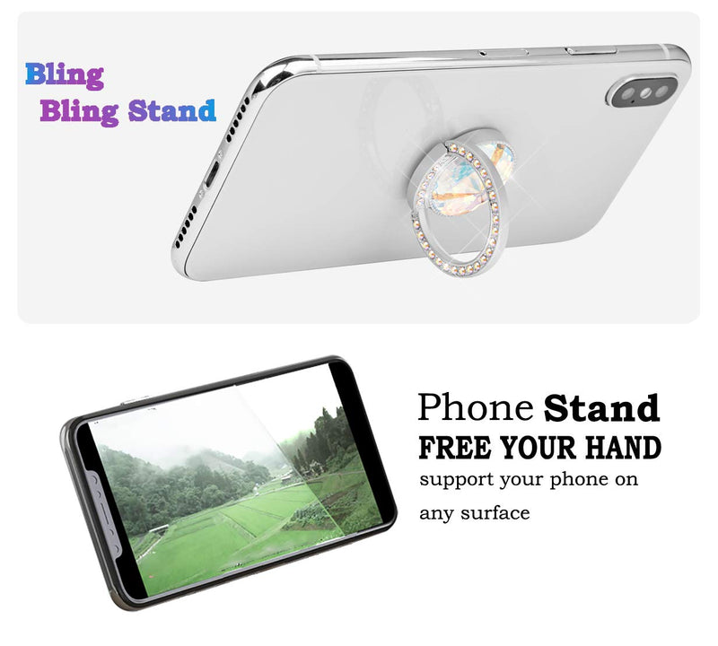 [Australia - AusPower] - lenoup Glitter Bling Bling Phone Ring Holder,Sparkle Phone Ring Grip Artificial Diamond Stand,Rhinestone Cell Finger Ring for Phones,Pad(Silver) Silver 